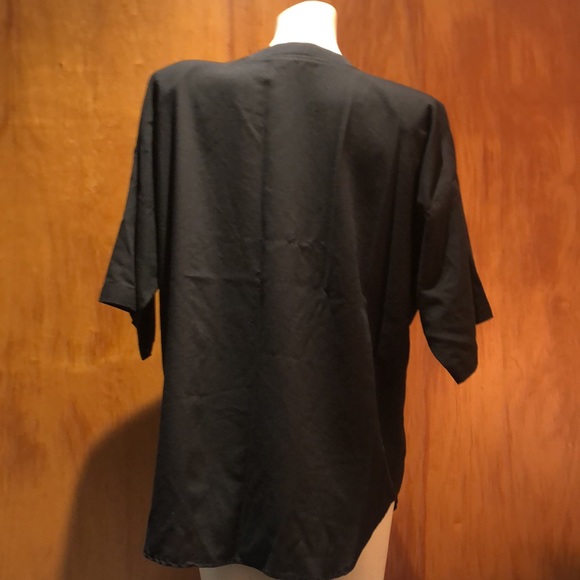 Black Blouse With Gold Embroidery & Padded Shoulders Circa 1980’s - Picture 3 of 4